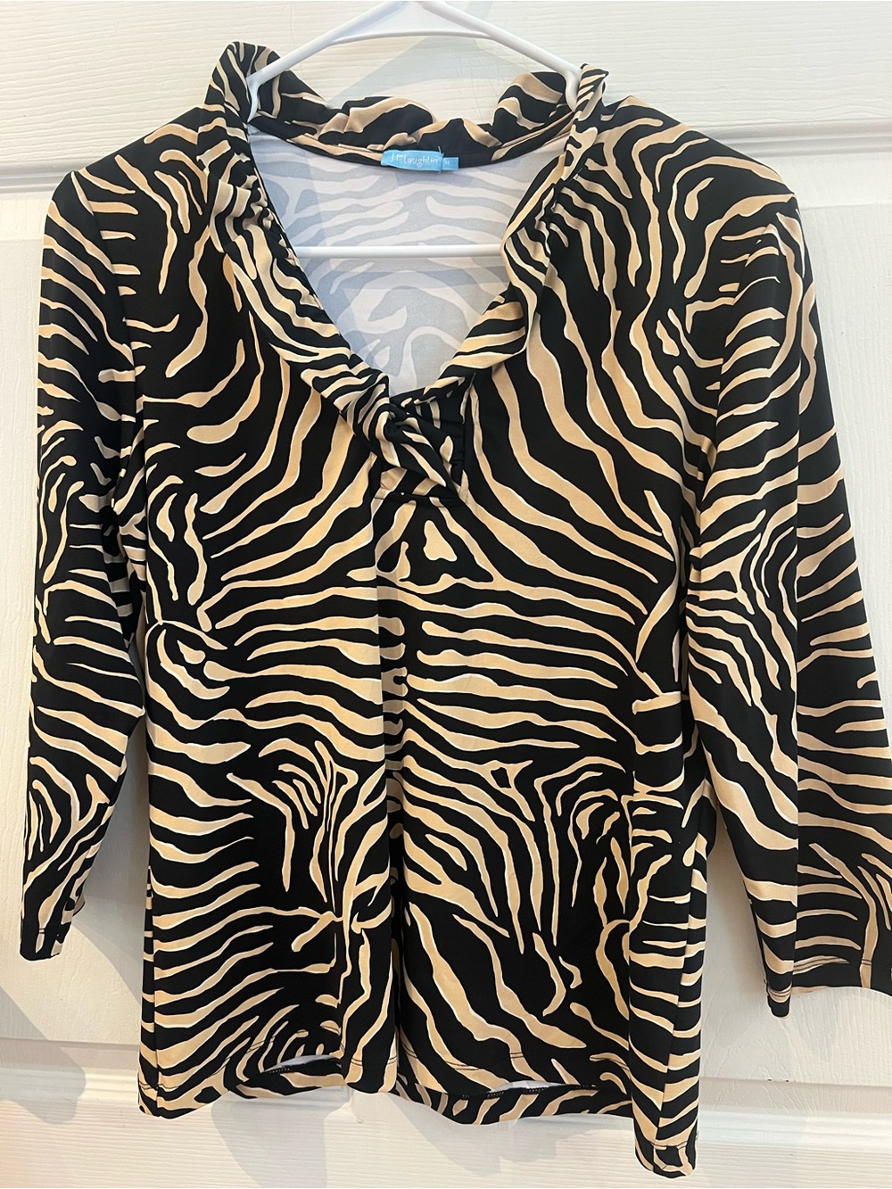 J. McLaughlin Black & Tan Zebra-Print Long-Sleeve Top